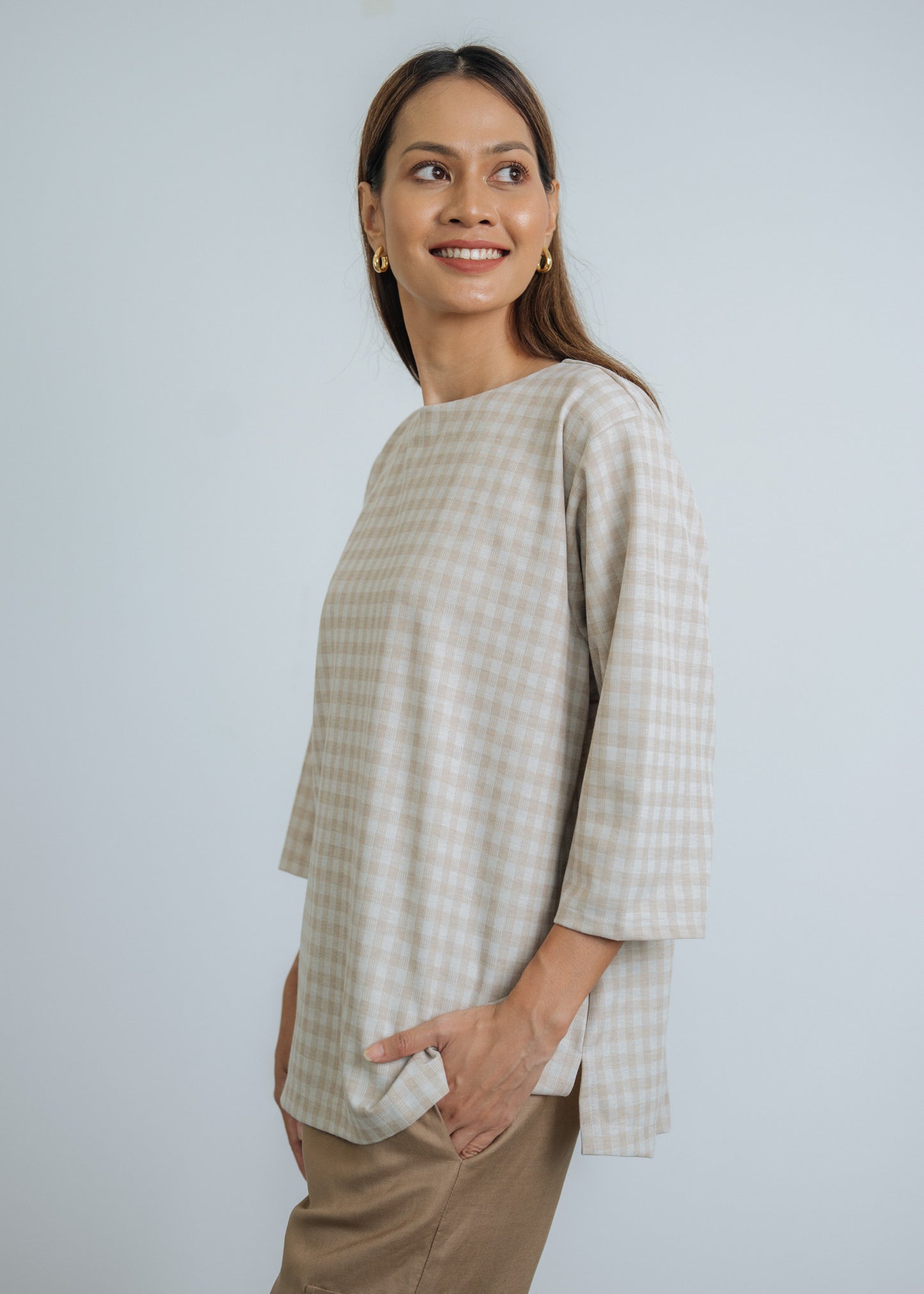 Go Getter Checkered Ironless Shirt - Brown
