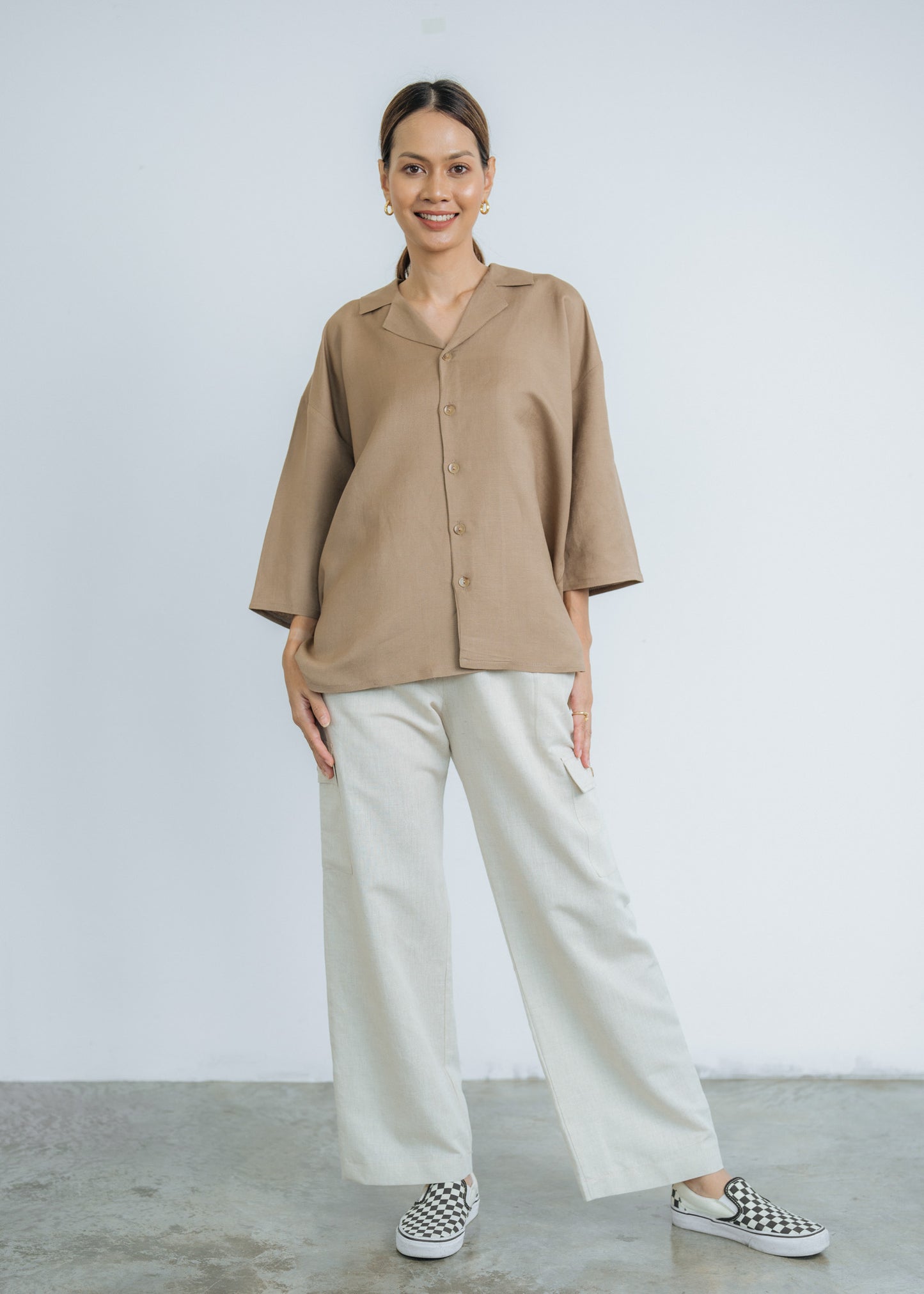 Go Getter Open Collar Shirt - Brown