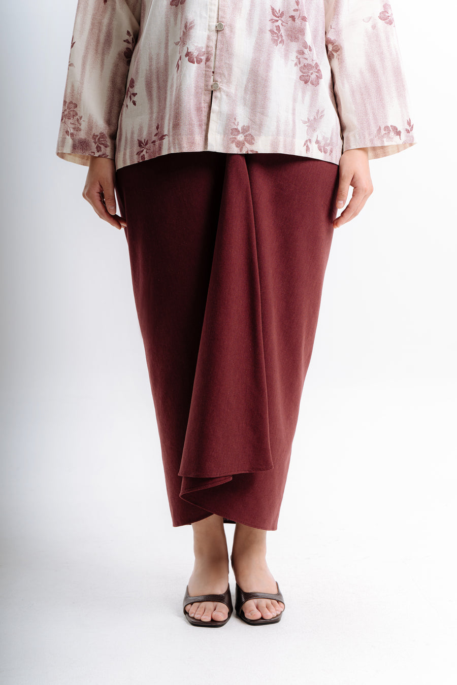 Lembayung Kurung Cekak Musang TOP - Printed Maroon