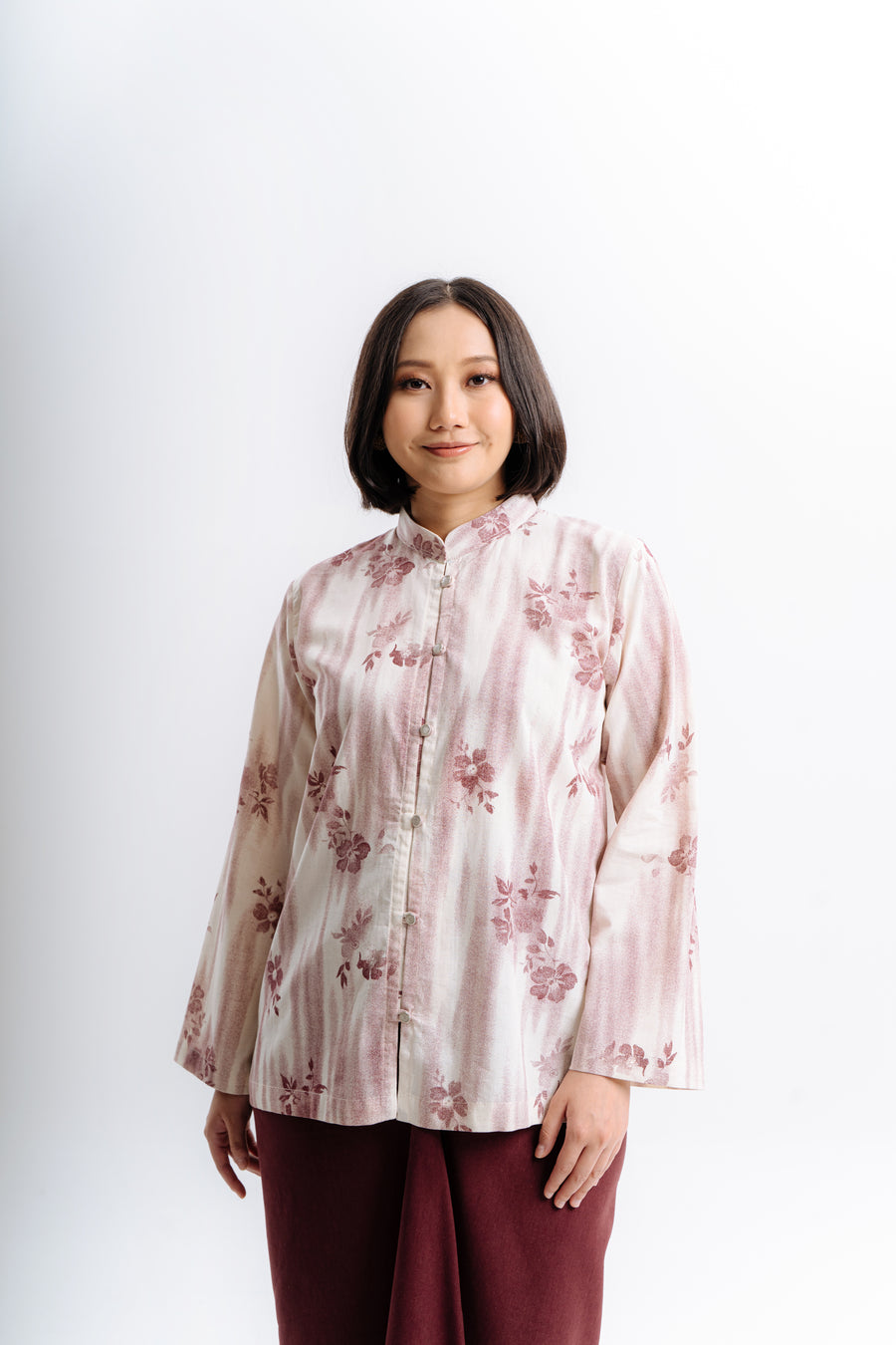 Lembayung Kurung Cekak Musang TOP - Printed Maroon