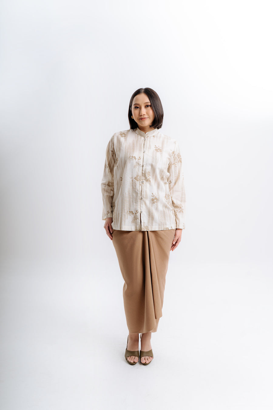 Lembayung Kurung Cekak Musang TOP - Printed Brown