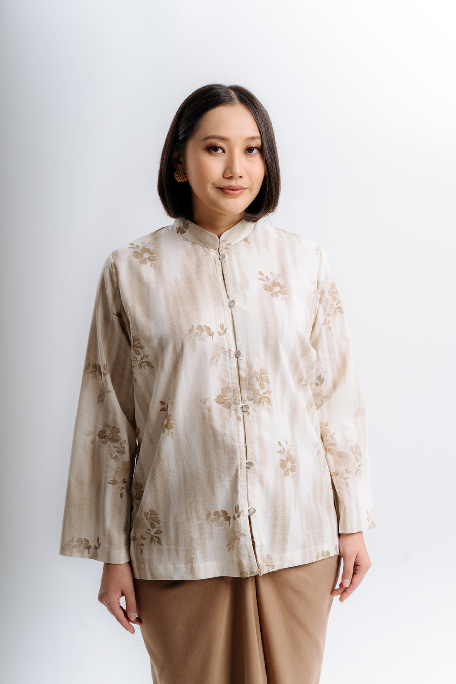 Lembayung Kurung Cekak Musang TOP - Printed Brown