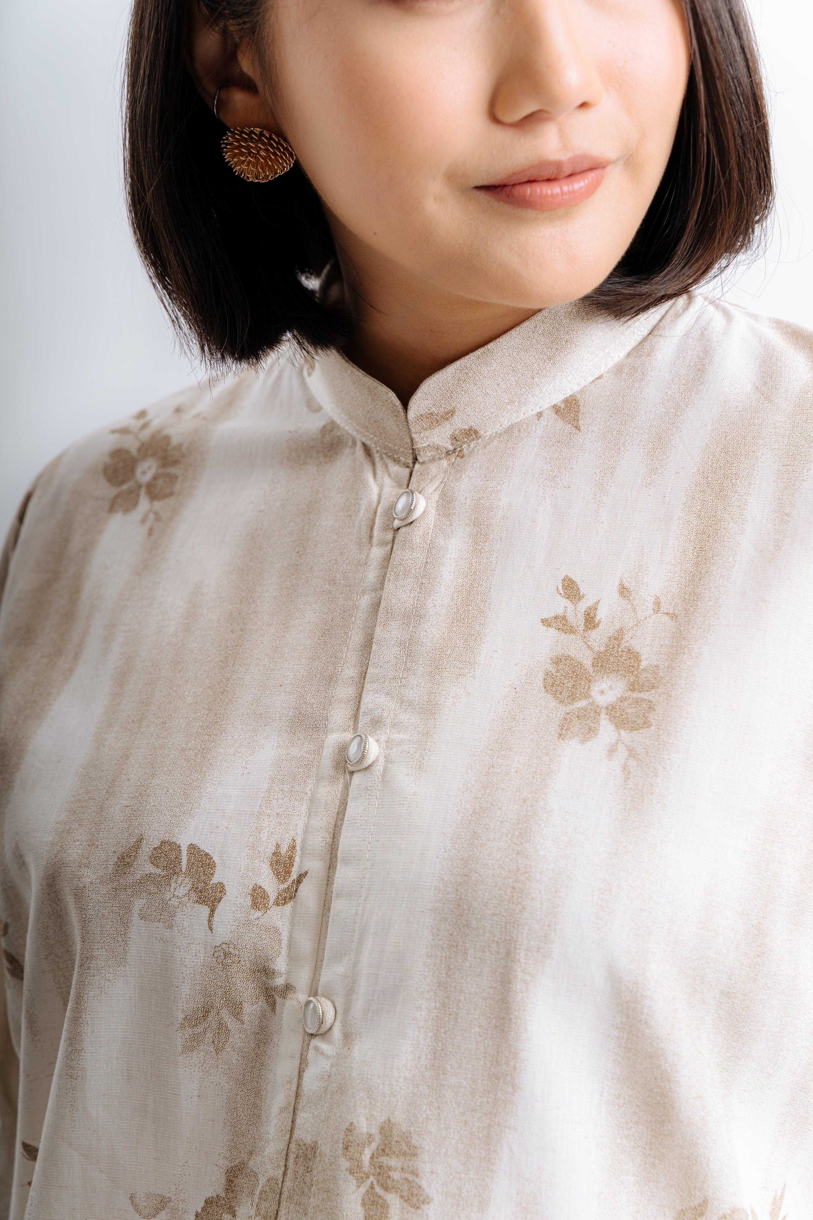 Lembayung Kurung Cekak Musang TOP - Printed Brown